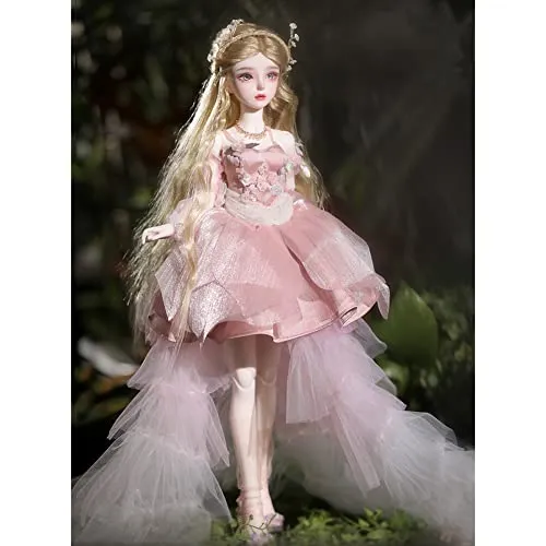 1/4 BJD Doll Elf Ears SD Doll 41.7cm 16.4in Ball Jointed Dolls with Pink Clothes Set Shoes Wig Makeup and Accessories, Best Gift for Girls