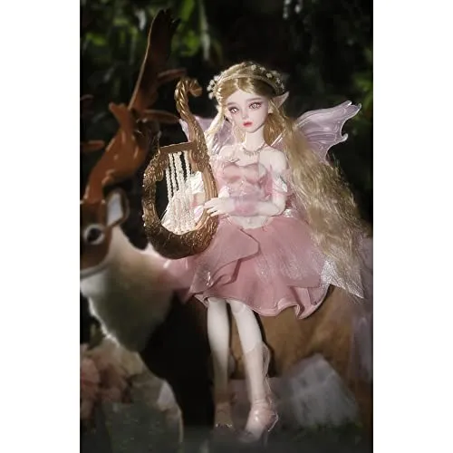 1/4 BJD Doll Elf Ears SD Doll 41.7cm 16.4in Ball Jointed Dolls with Pink Clothes Set Shoes Wig Makeup and Accessories, Best Gift for Girls