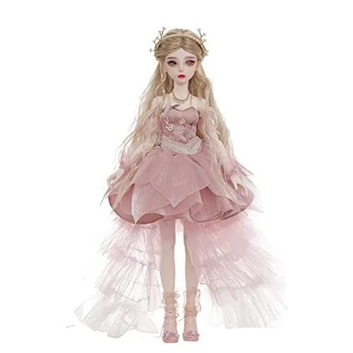 1/4 BJD Doll Elf Ears SD Doll 41.7cm 16.4in Ball Jointed Dolls with Pink Clothes Set Shoes Wig Makeup and Accessories, Best Gift for Girls