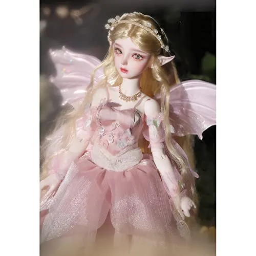 1/4 BJD Doll Elf Ears SD Doll 41.7cm 16.4in Ball Jointed Dolls with Pink Clothes Set Shoes Wig Makeup and Accessories, Best Gift for Girls