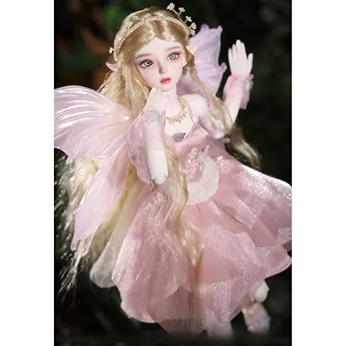 1/4 BJD Doll Elf Ears SD Doll 41.7cm 16.4in Ball Jointed Dolls with Pink Clothes Set Shoes Wig Makeup and Accessories, Best Gift for Girls