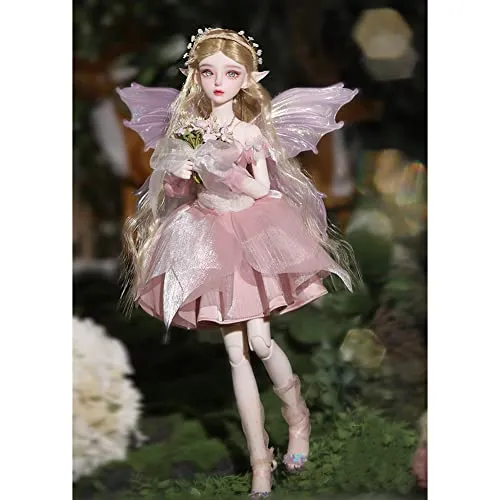 1/4 BJD Doll Elf Ears SD Doll 41.7cm 16.4in Ball Jointed Dolls with Pink Clothes Set Shoes Wig Makeup and Accessories, Best Gift for Girls