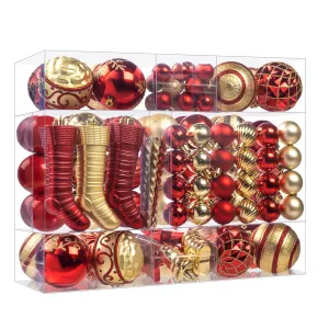 150Pcs Christmas Ball Ornaments Set, Shatterproof Christmas Ball Decorative, Assorted Baubles Pendants for Xmas Tree Party Holiday Home Decor (Red & Gold)