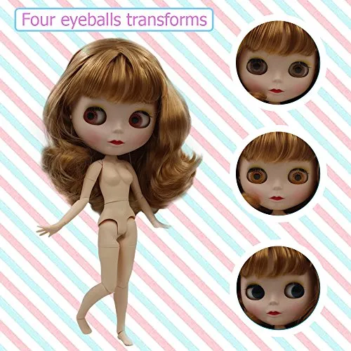 1/6 BJD Doll is Similar to Neo Blythe, 4-Color Changing Eyes Matte Face and Ball Jointed Body, 12 Inch Customized Dolls Can Changed Makeup and Dress DIY, Nude Doll Sold Exclude Clothes (SNO.9)