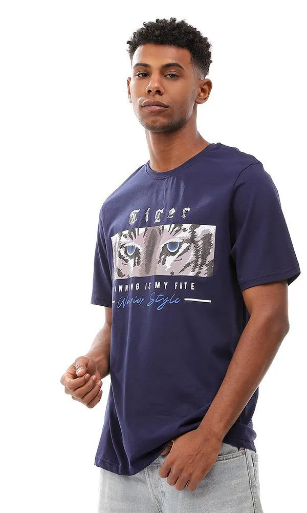 95226 Printed Casual Slip On Navy Blue T-Shirt