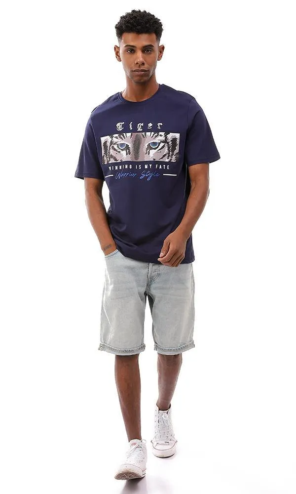 95226 Printed Casual Slip On Navy Blue T-Shirt