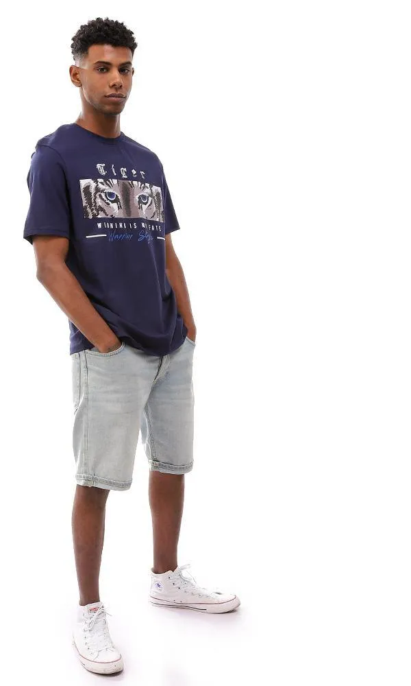 95226 Printed Casual Slip On Navy Blue T-Shirt