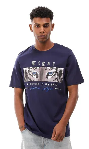 95226 Printed Casual Slip On Navy Blue T-Shirt