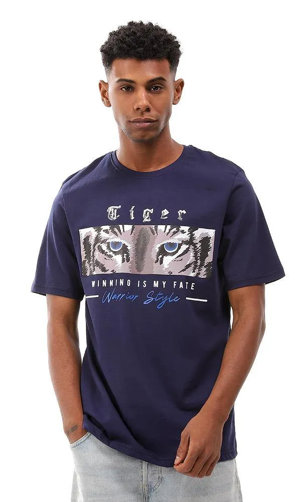 95226 Printed Casual Slip On Navy Blue T-Shirt