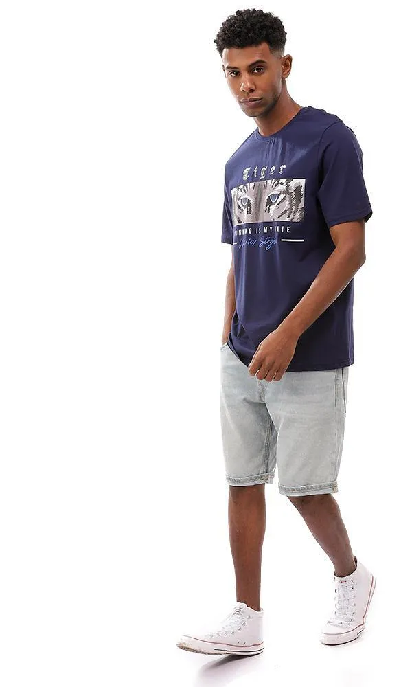95226 Printed Casual Slip On Navy Blue T-Shirt