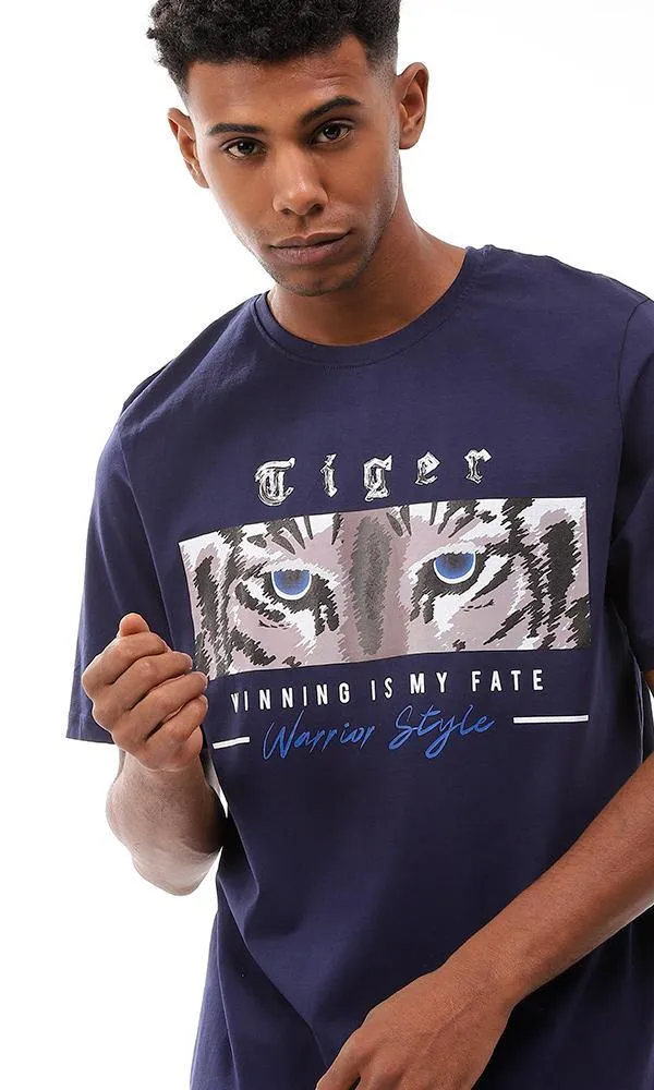 95226 Printed Casual Slip On Navy Blue T-Shirt