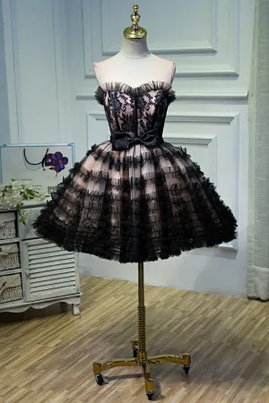 A Line Sheer Neck Tulle Homecoming Dresses with Bowknot N1979