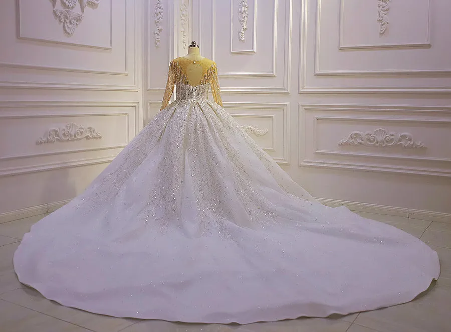 AM1128 Long Sleeve Sheer luxury ball gown Wedding Dress