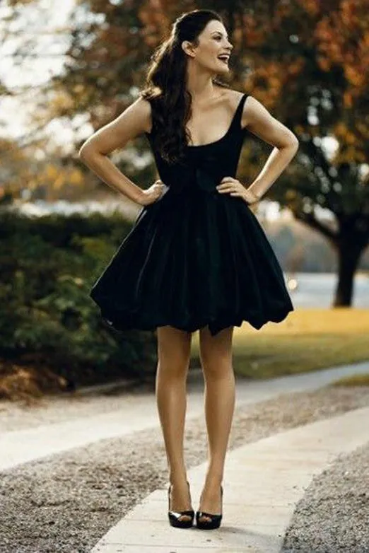 Ball Gown Square Neck Satin Little Black Dress PDA182