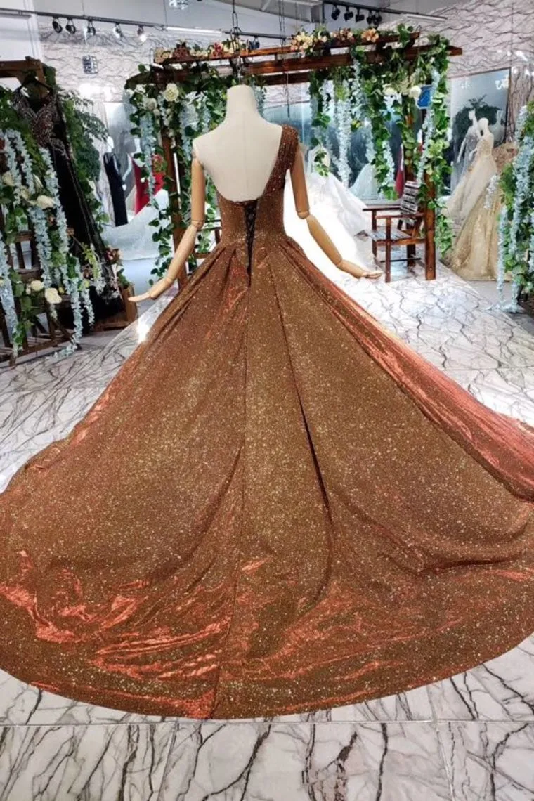 Big Prom Dress One Shoulder Lace Up Back Sequins Beads Quinceanera Dress N1716