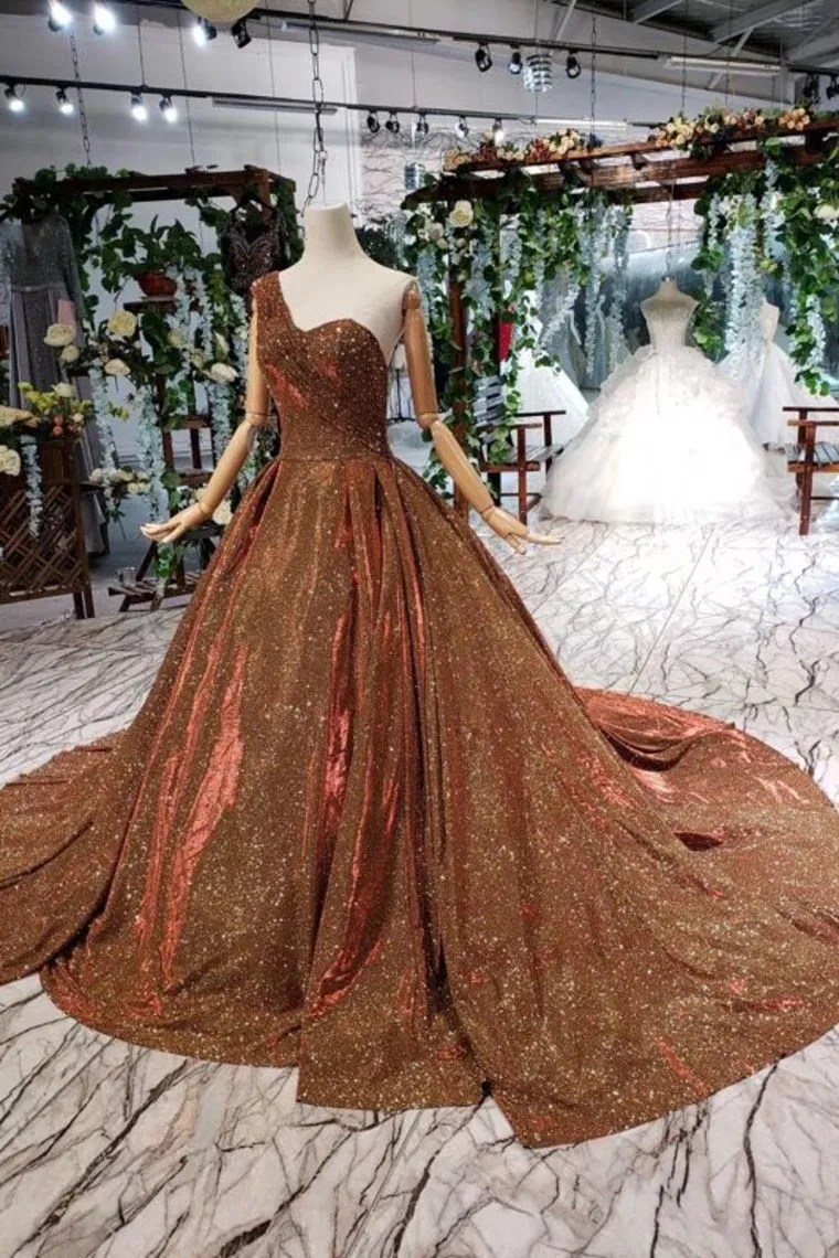 Big Prom Dress One Shoulder Lace Up Back Sequins Beads Quinceanera Dress N1716