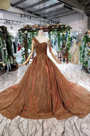 Big Prom Dress One Shoulder Lace Up Back Sequins Beads Quinceanera Dress N1716