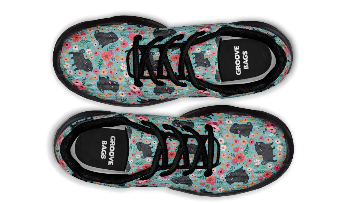 Black Pug Flower Chunky Sneakers