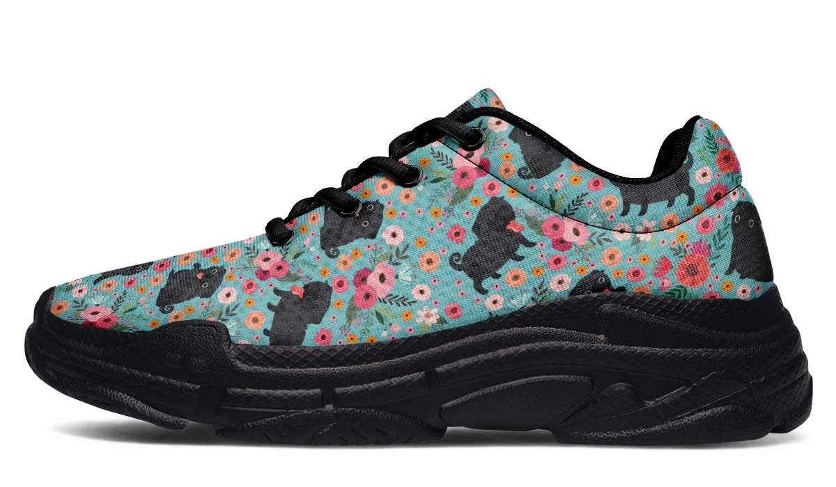 Black Pug Flower Chunky Sneakers