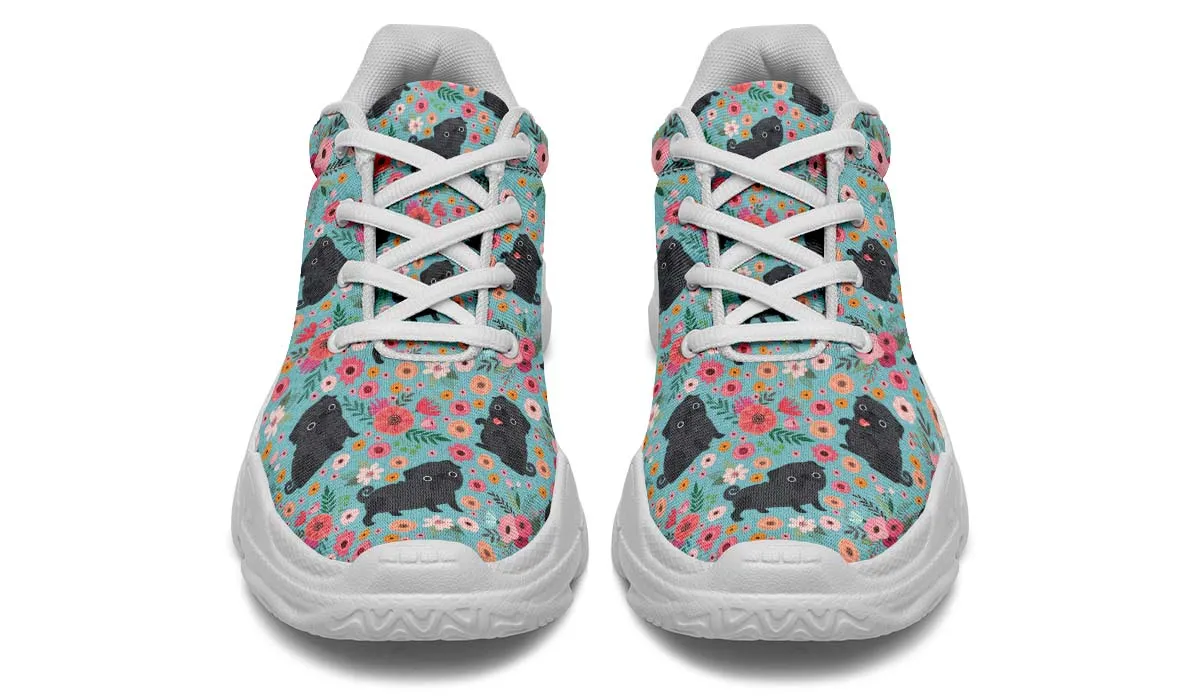 Black Pug Flower Chunky Sneakers