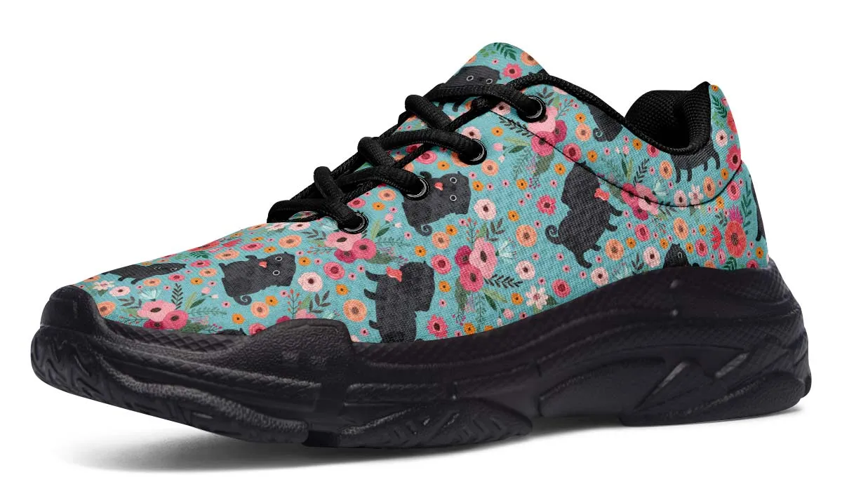 Black Pug Flower Chunky Sneakers