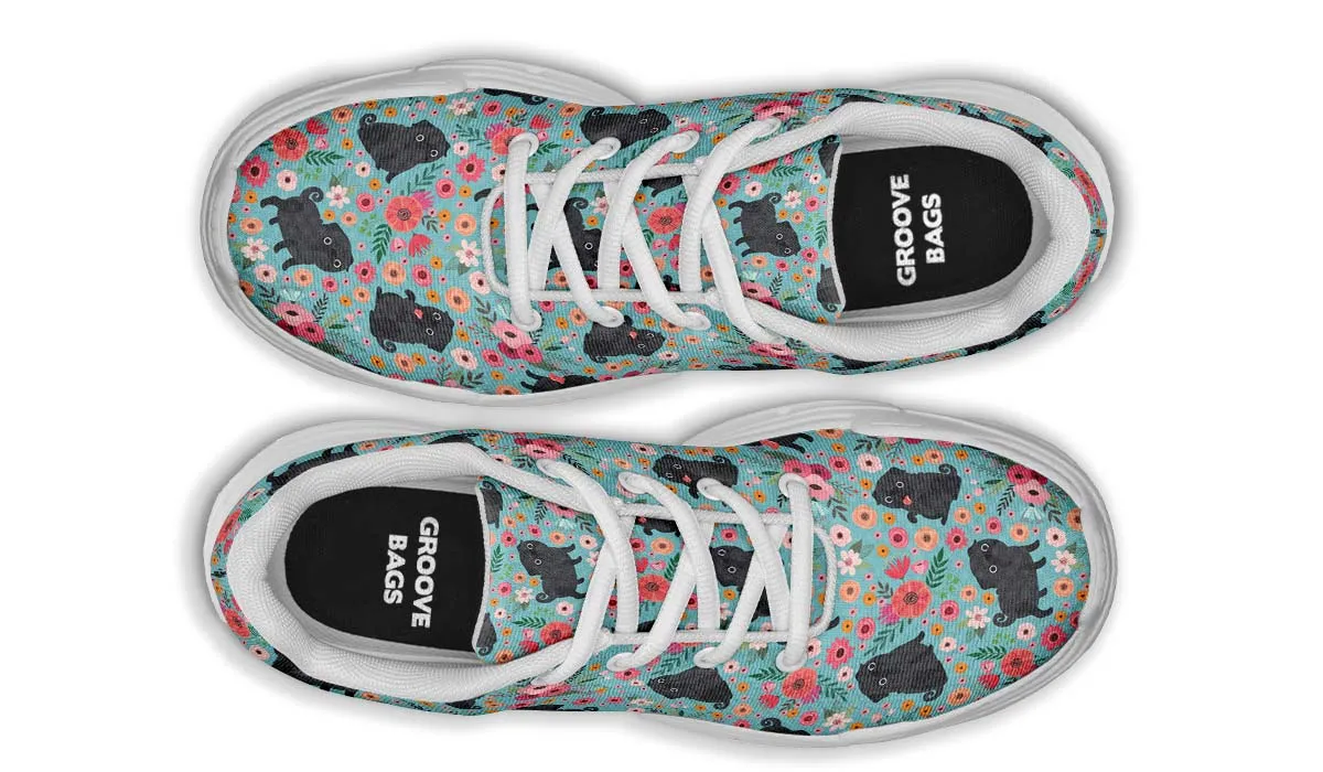 Black Pug Flower Chunky Sneakers