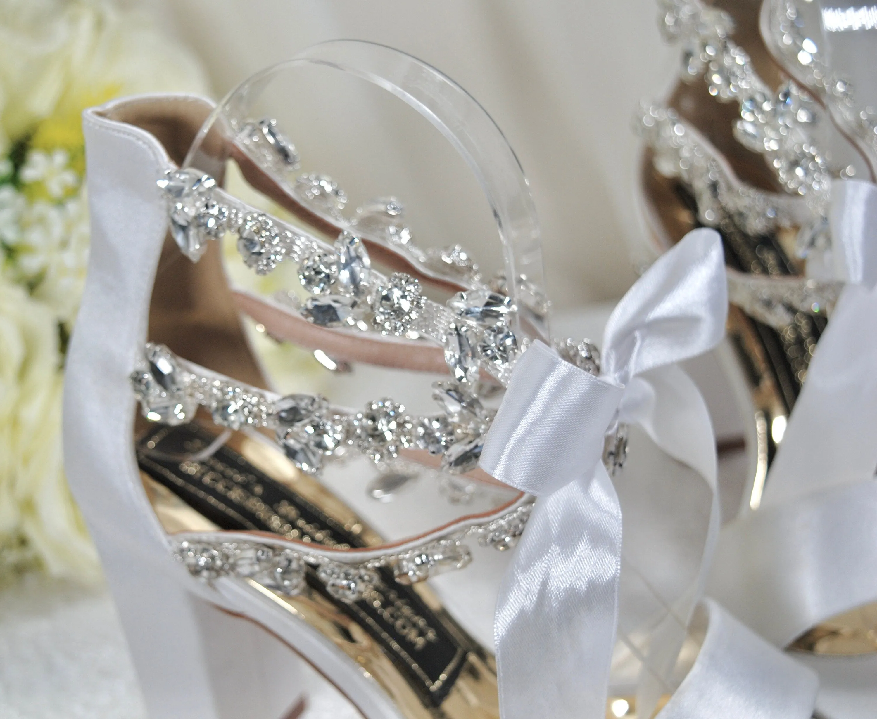 Block Heel Wedding Shoes with Crystal Ankle Strap Size UK5/US7.5