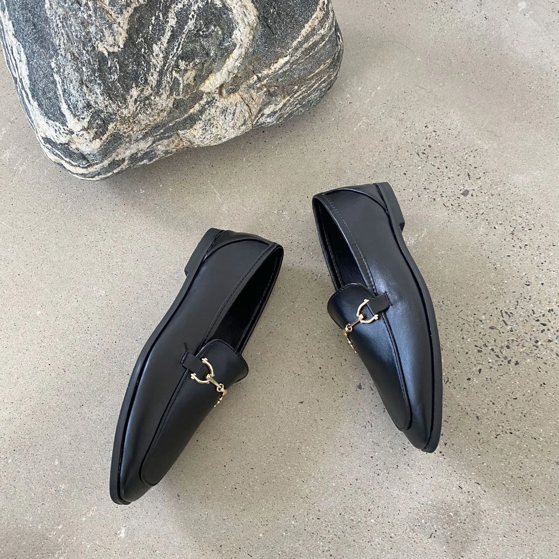 British Style Metal Buckle Loafer Flats