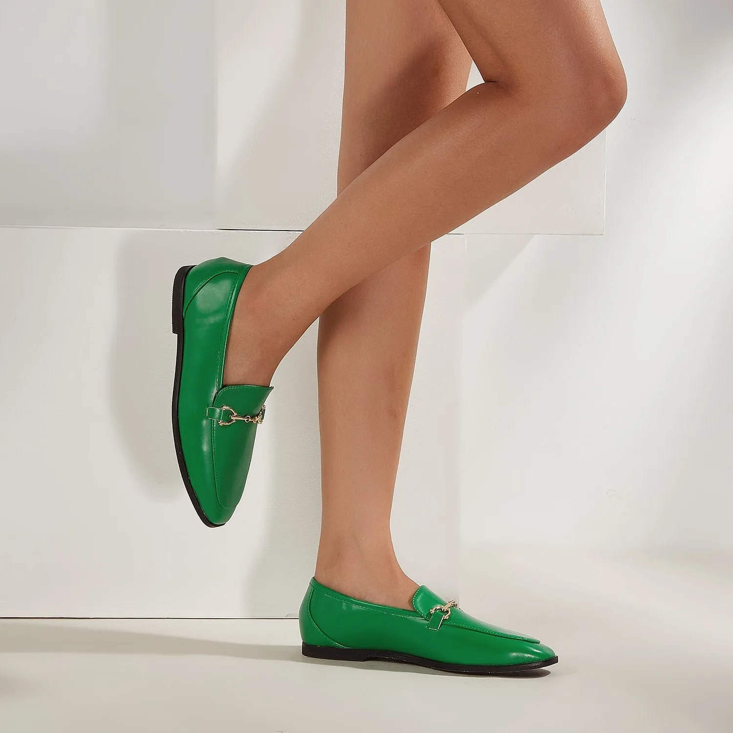 British Style Metal Buckle Loafer Flats