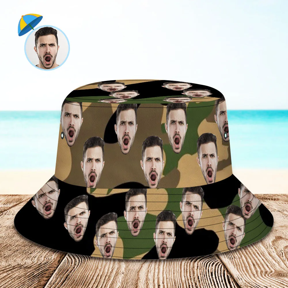 Custom Bucket Hat Unisex Face Bucket Hat Personalised Wide Brim Outdoor Summer Cap Hiking Beach Sports Hats Camouflage Bucket Hat Gift for Lover