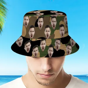 Custom Bucket Hat Unisex Face Bucket Hat Personalised Wide Brim Outdoor Summer Cap Hiking Beach Sports Hats Camouflage Bucket Hat Gift for Lover