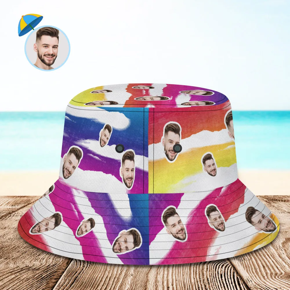 Custom Bucket Hat Unisex Face Bucket Hat Personalised Wide Brim Outdoor Summer Cap Hiking Beach Sports Hats Tie Dye Multicolor