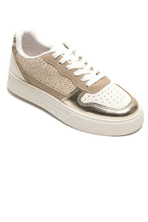 KHAKI GOLD LEOPARD CHUNKY FLAT LACE UP TRAINER