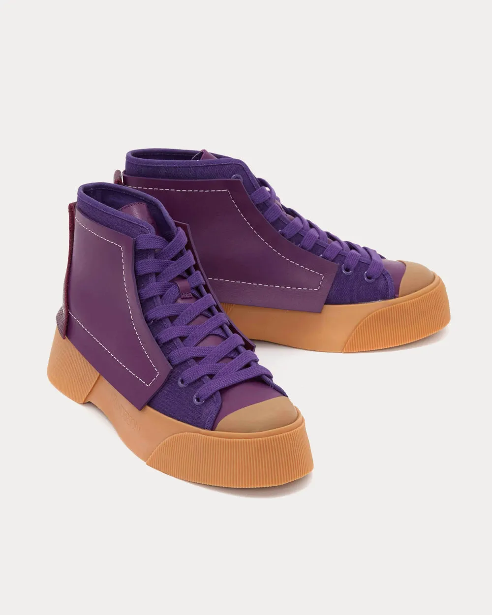 Leather and Canvas Purple High Top Sneakers
