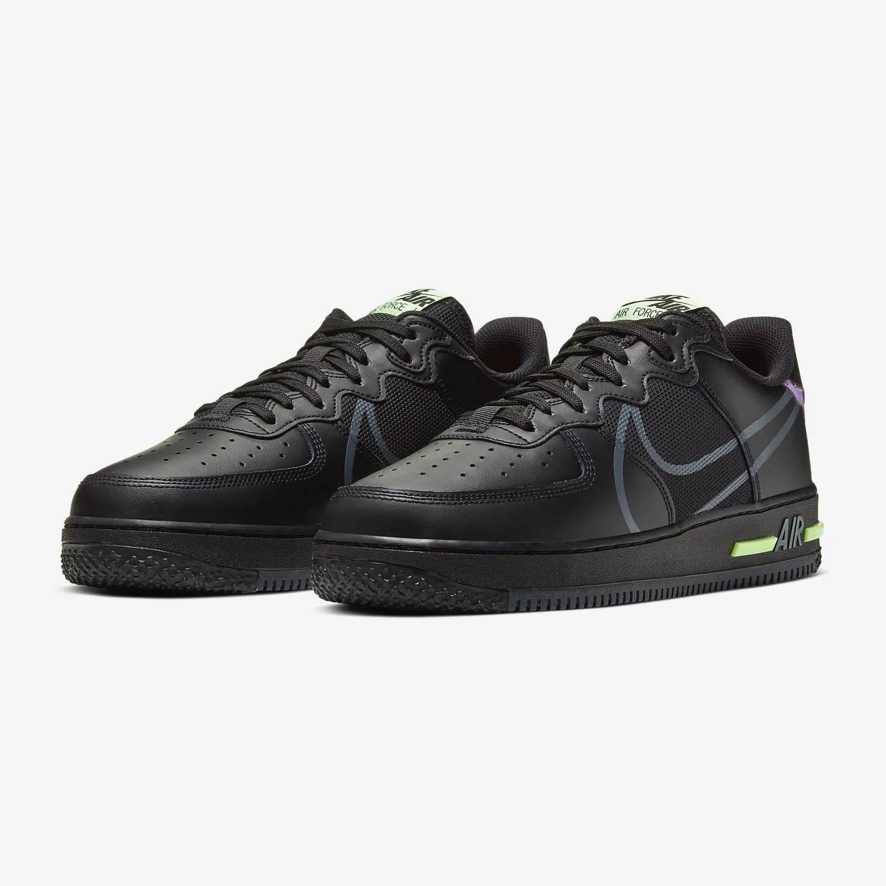 Men's Nike Air Force 1 React (Black/Violet Star/Barely Volt/Anthracite)(CD4366-001)