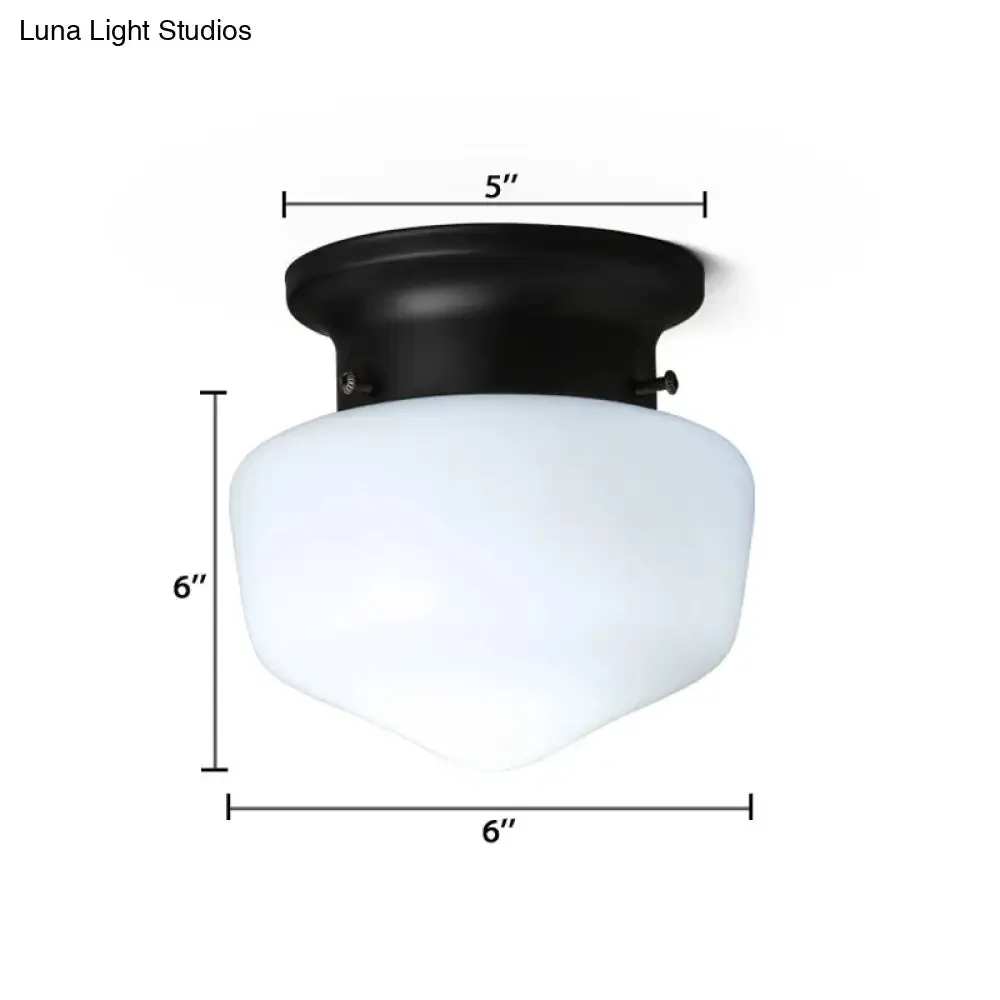 Modern Schoolhouse - White Glass Flush Mount Ceiling Light Fixture - Black Finish