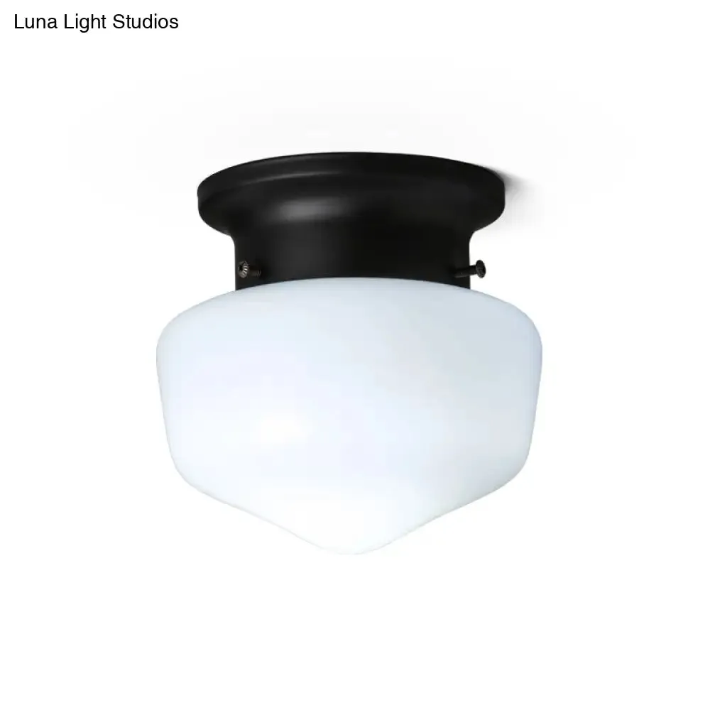 Modern Schoolhouse - White Glass Flush Mount Ceiling Light Fixture - Black Finish
