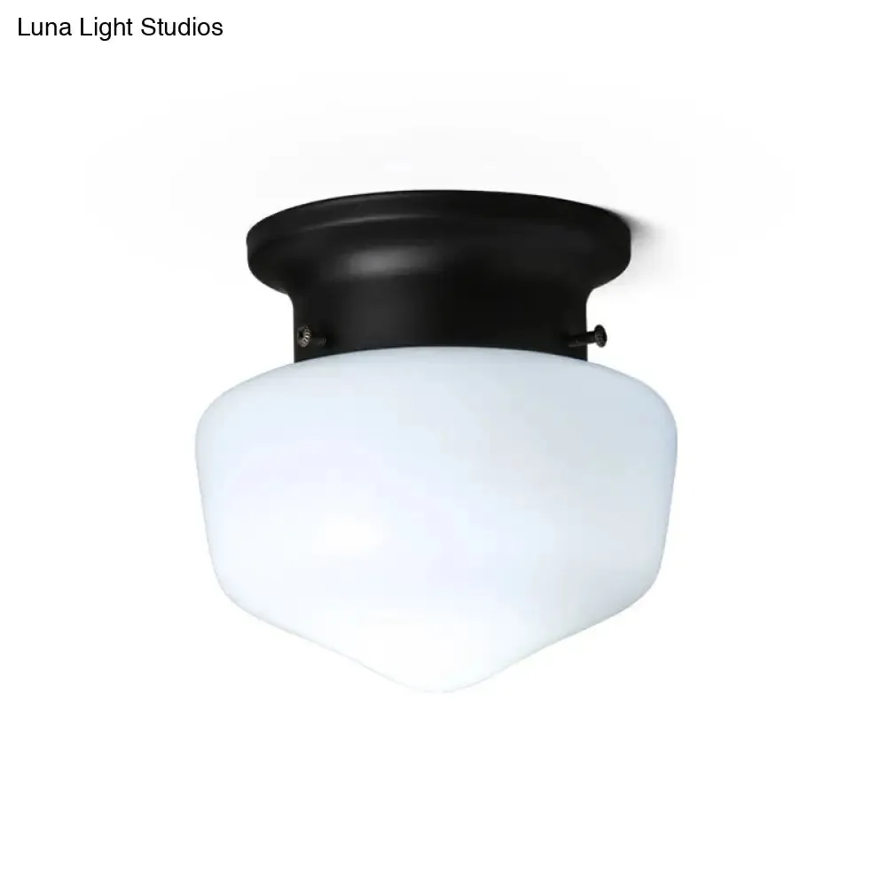 Modern Schoolhouse - White Glass Flush Mount Ceiling Light Fixture - Black Finish