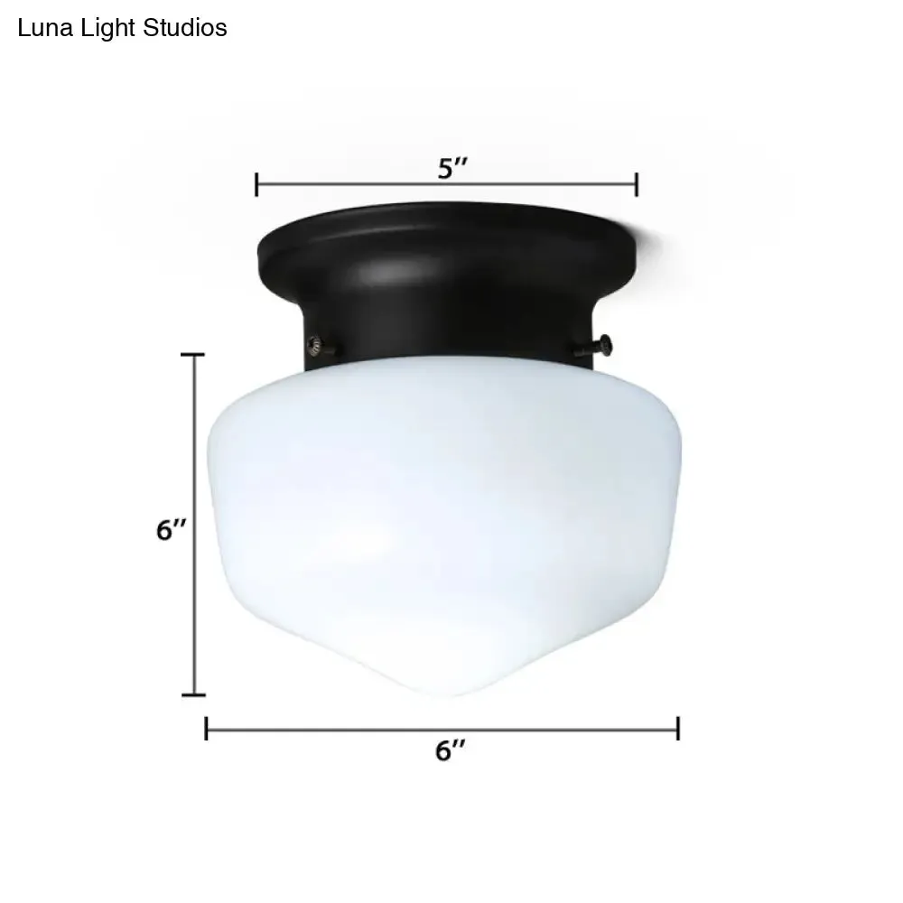 Modern Schoolhouse - White Glass Flush Mount Ceiling Light Fixture - Black Finish