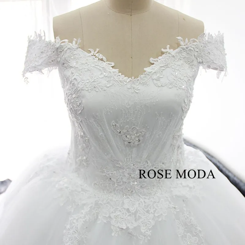 Rosemoda Off-the-shoulder Lace Ball Gown Wedding Dress