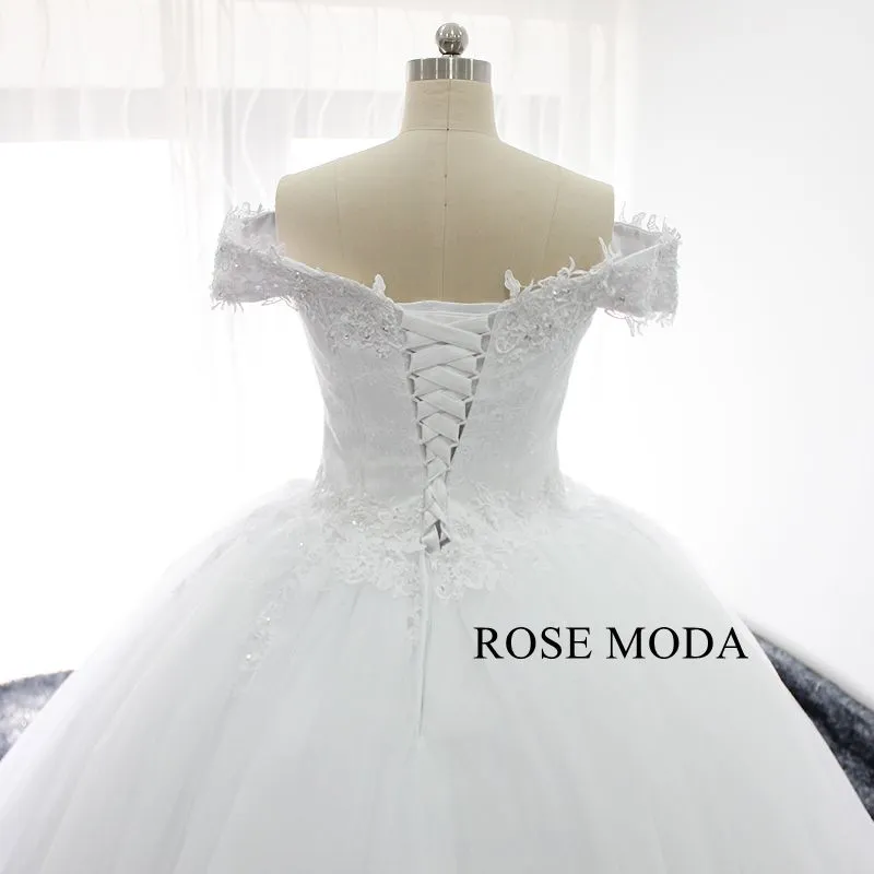 Rosemoda Off-the-shoulder Lace Ball Gown Wedding Dress