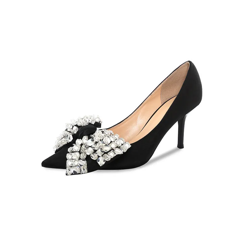 Satin Butterfly Bow Rhinestone Party Fashion Women's Shoes