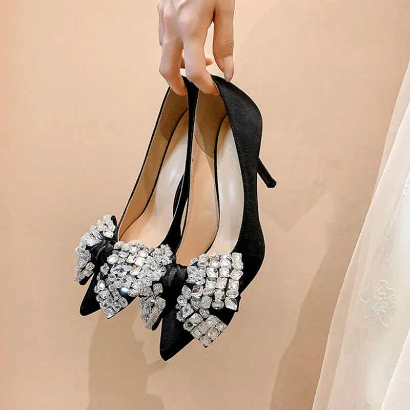 Satin Butterfly Bow Rhinestone Party Fashion Women's Shoes