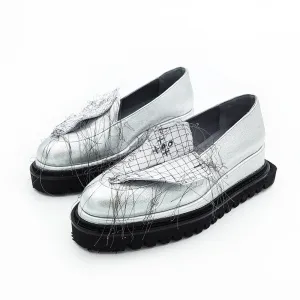 SHR Paper Thoughts glossy silver leather shoes