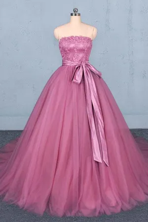 Strapless Ball Gown Wedding Dress, Gorgeous Tulle Bridal Dress With Lace N2298