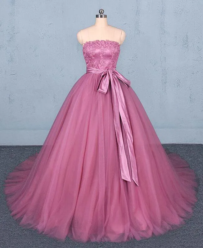 Strapless Ball Gown Wedding Dress, Gorgeous Tulle Bridal Dress With Lace N2298