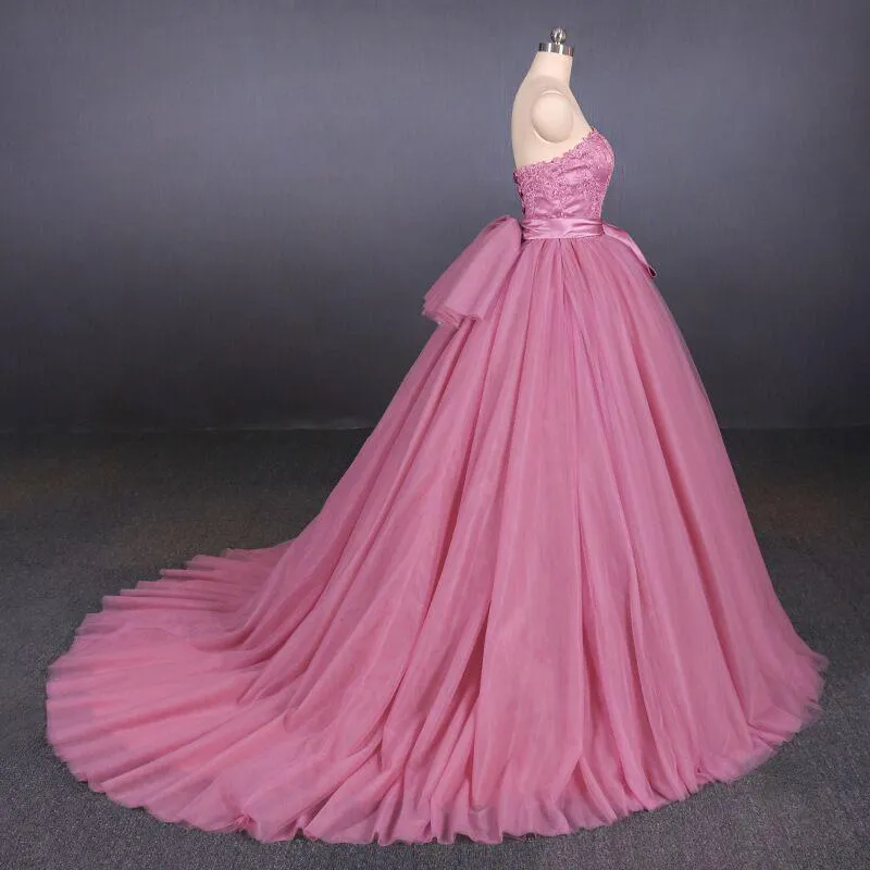Strapless Ball Gown Wedding Dress, Gorgeous Tulle Bridal Dress With Lace N2298