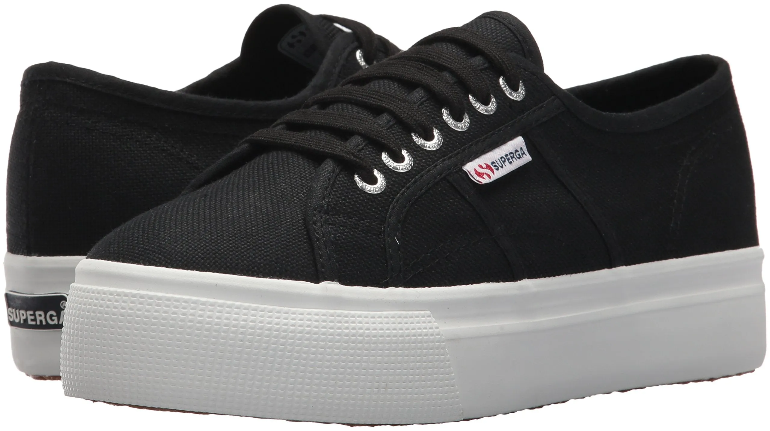 Superga 2790 Black canvas White Platform Low-Top Wedge Flatform Sneakers