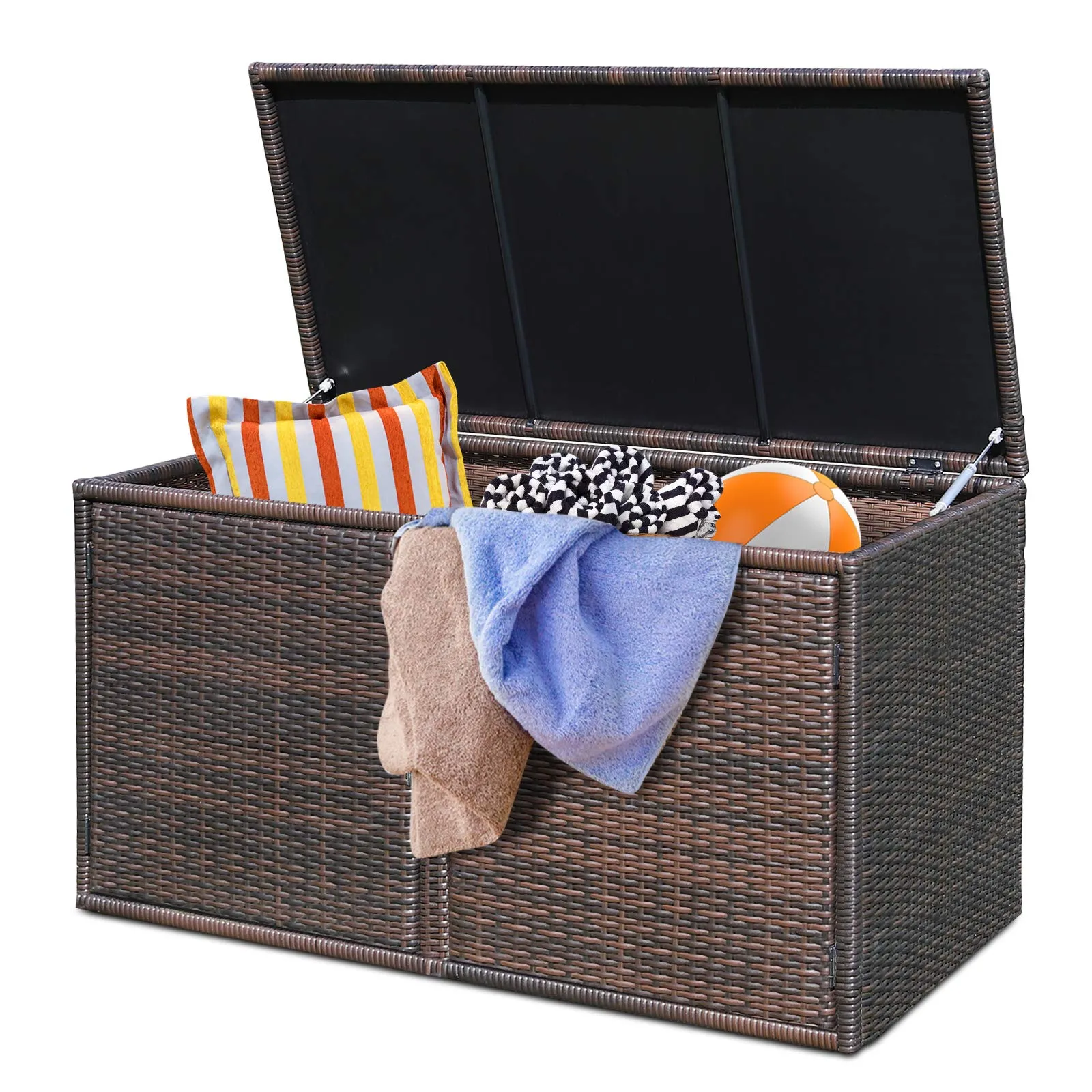 Tangkula Outdoor Wicker Storage Box, Garden Deck Bin with Steel Frame
