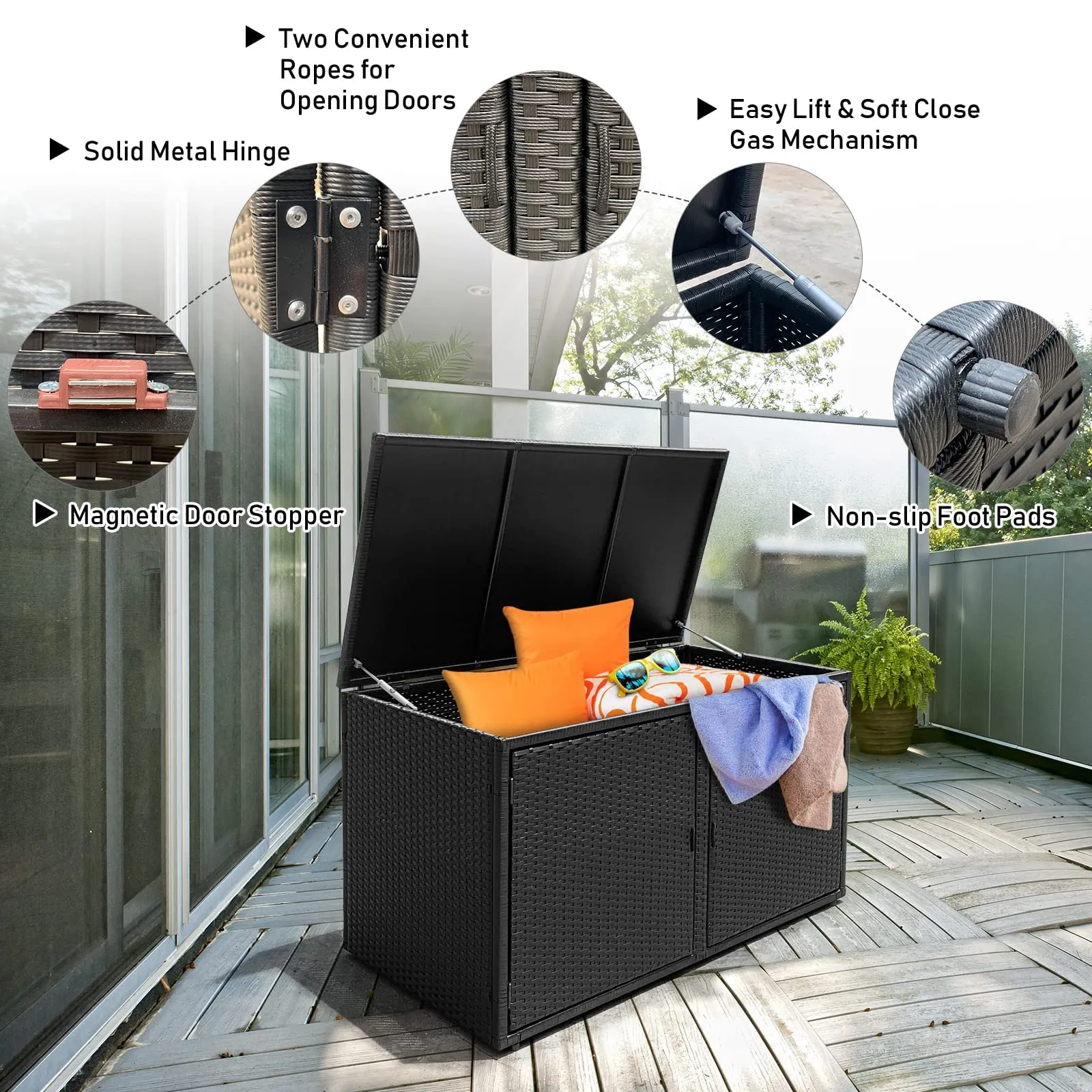 Tangkula Outdoor Wicker Storage Box, Garden Deck Bin with Steel Frame